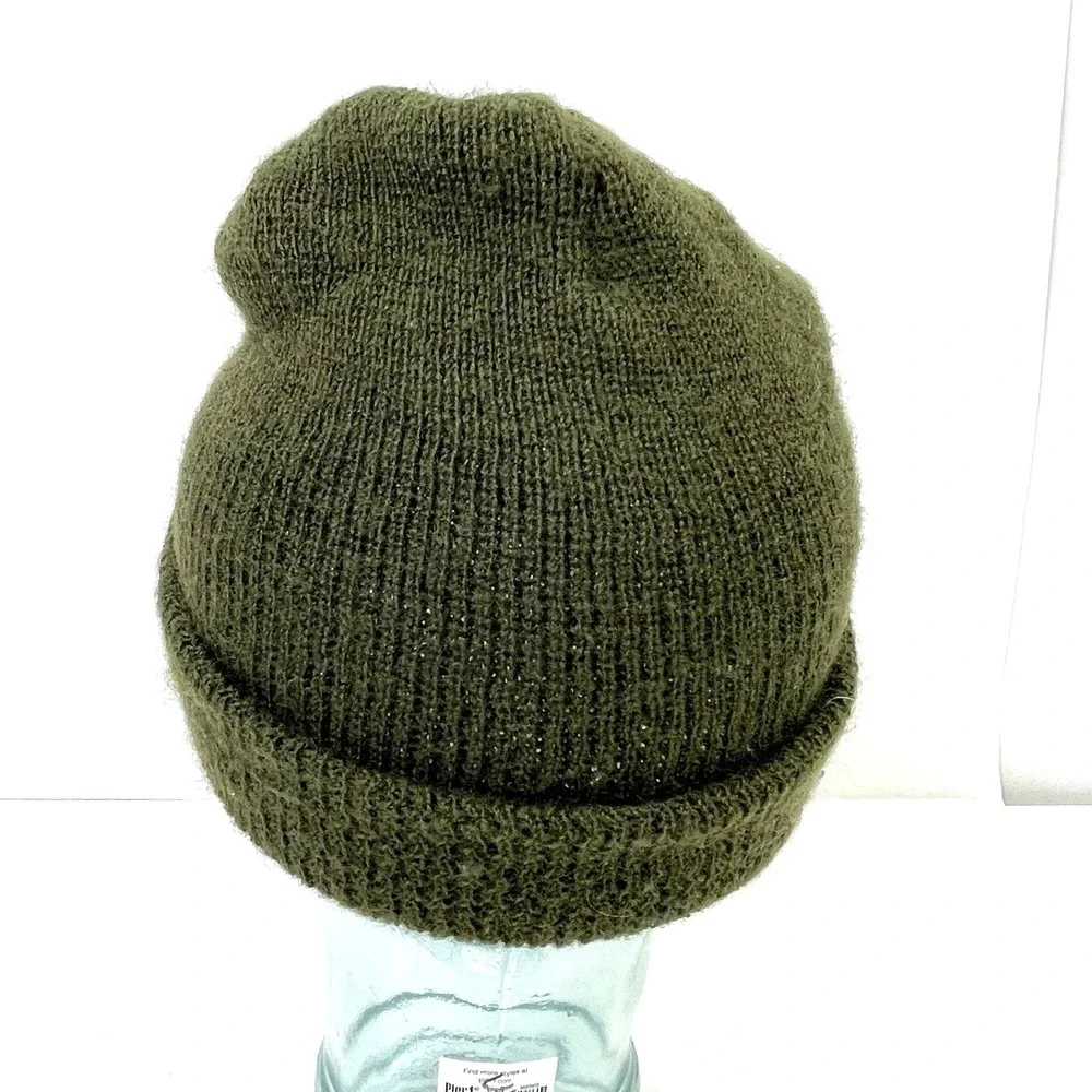 US Army Wool Watch Cap Green‎ Knit Visor Hat Beanie Vintage 80s Made in USA